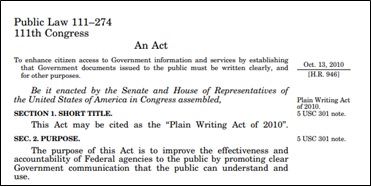 a screenshot of the Plain Writing act of 2010