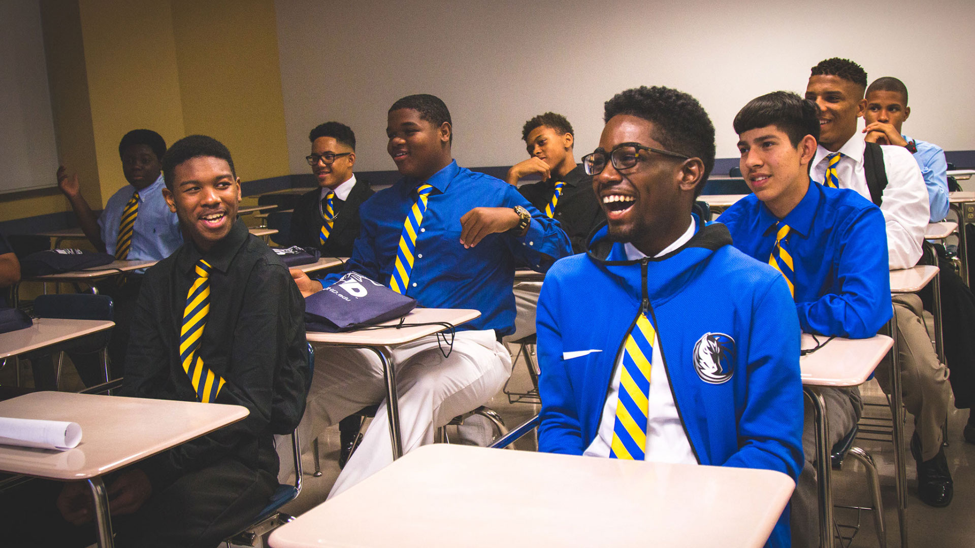 Male College students in a lecture classroom