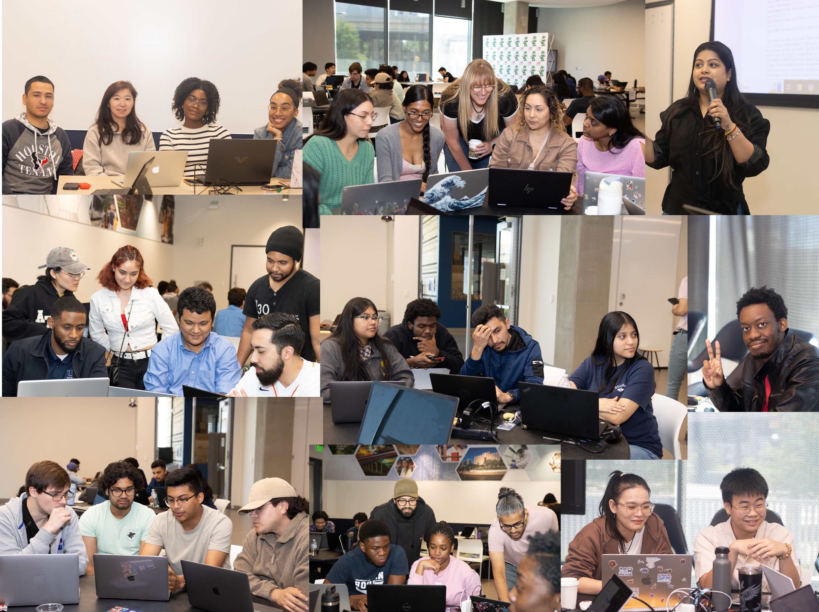several pictures showing students on the AI Competition