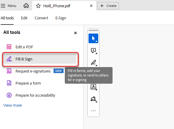 Fill and sign From the All tools menu, select Fill and Sign