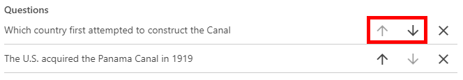 Question ordering form. The up and down arrows are highlighted by a red box.