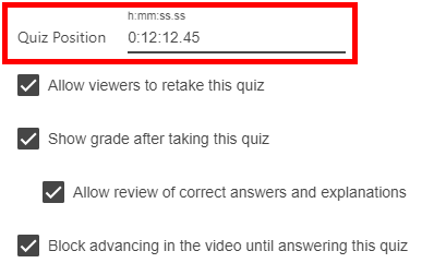 Quiz info section. On it, "Quiz Position" is highlighted by a red box.