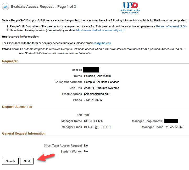 Evaluate Access Request screen capture