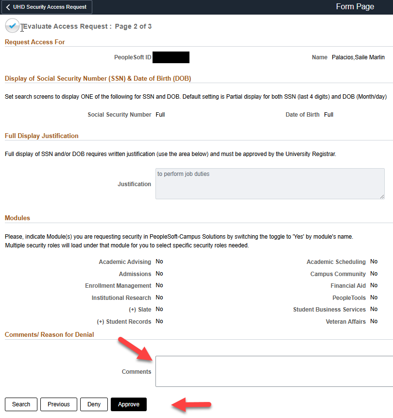 Approved/Deny statement screen capture