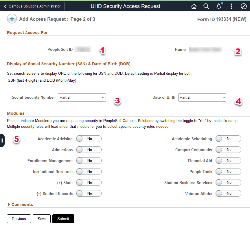 Add Access Request page 2 screen capture