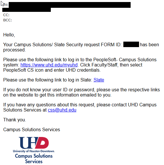Security Request Completed Notification email screen capture Security Request Completed Notification email screen capture