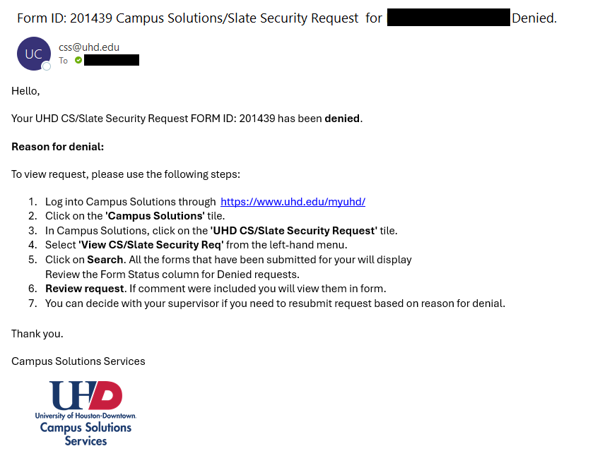 Security Request Denied Notification screen capture