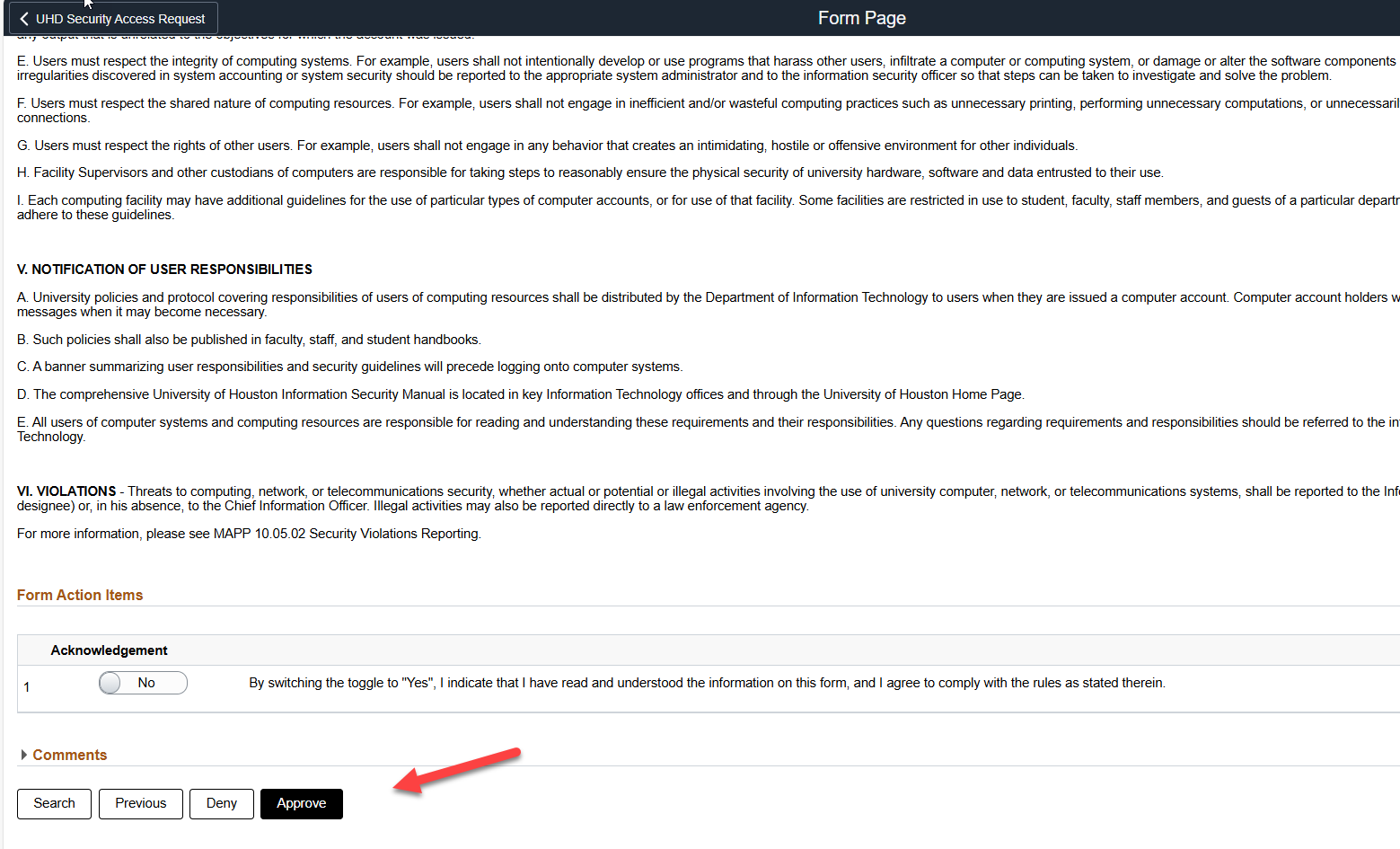 Review and Acknoledge screen capture