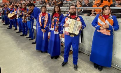 UHD mariachi playing in the stands at a Houston Dynamo match.