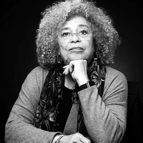 Black and white portrait of Angela Davis