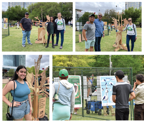 Students showing off their designs of migratory birds