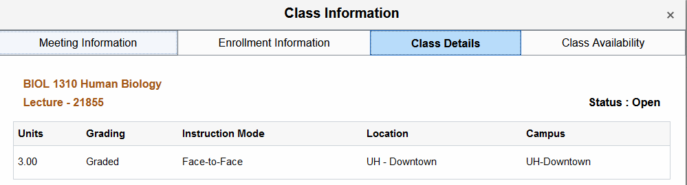 class information Class information and instruction mode