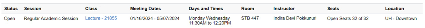 reading the class schedule example of a class schedule