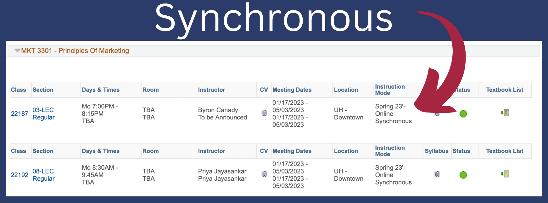 Online-synchronous schedule example example of a class schedule with an online-synchronous course