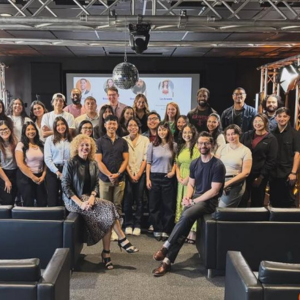 University of Houston-Downtown students in the American Marketing Association UHD smile with Faculty Advisors