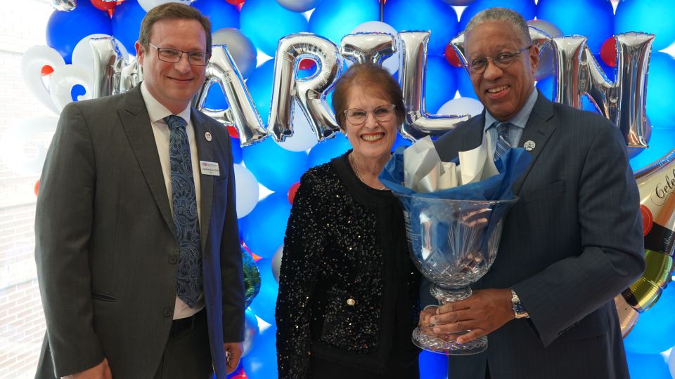 Dean of the MDCOB Jonathan Davies with Marilyn Davies and UHD President Dr. Blanchard